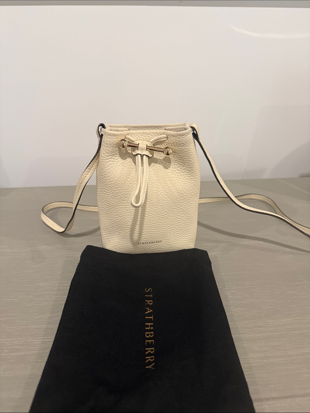 Strathberry Cream Pebbled Leather Odette Pouch